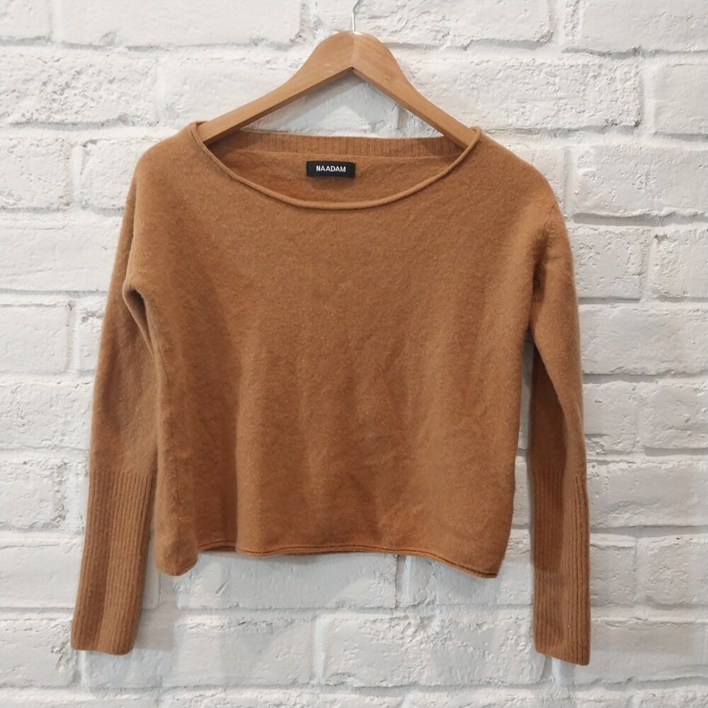 NAADAM 100% CASHMERE Crop Sweater Womens S 4 Pullover Brown Long Sleeve Luxury.